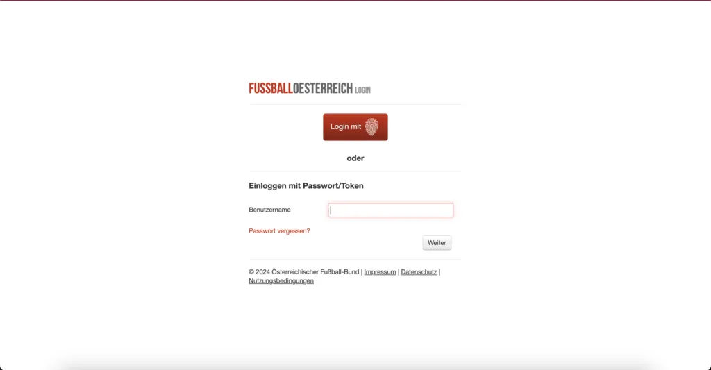 Login-Seite von fussballoesterreich.at