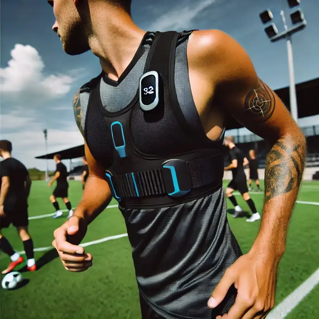Football player wearing a GPS vest