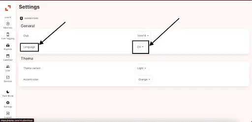 Language Selection the zone14 REPLAY platform