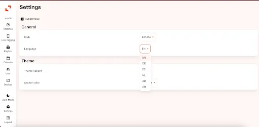 Language Selection the zone14 REPLAY platform