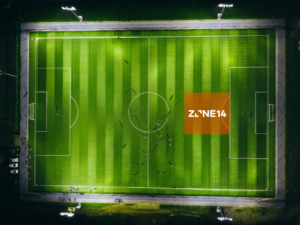 Zone 14 highlighted on a football pitch.