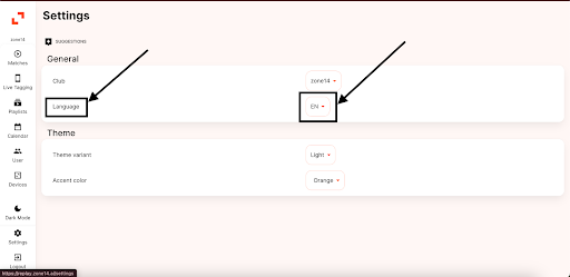 Language Selection the zone14 REPLAY platform