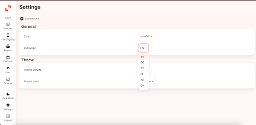 Language Selection the zone14 REPLAY platform