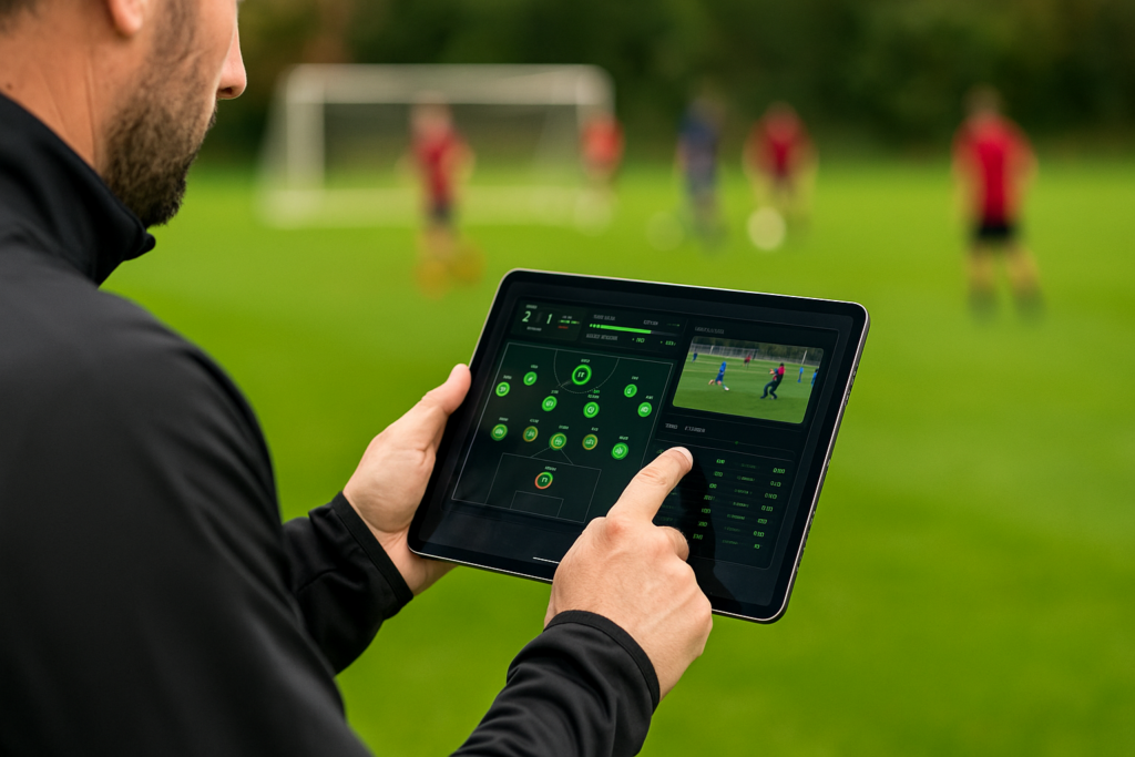 Ein Trainer mit Analysetablet