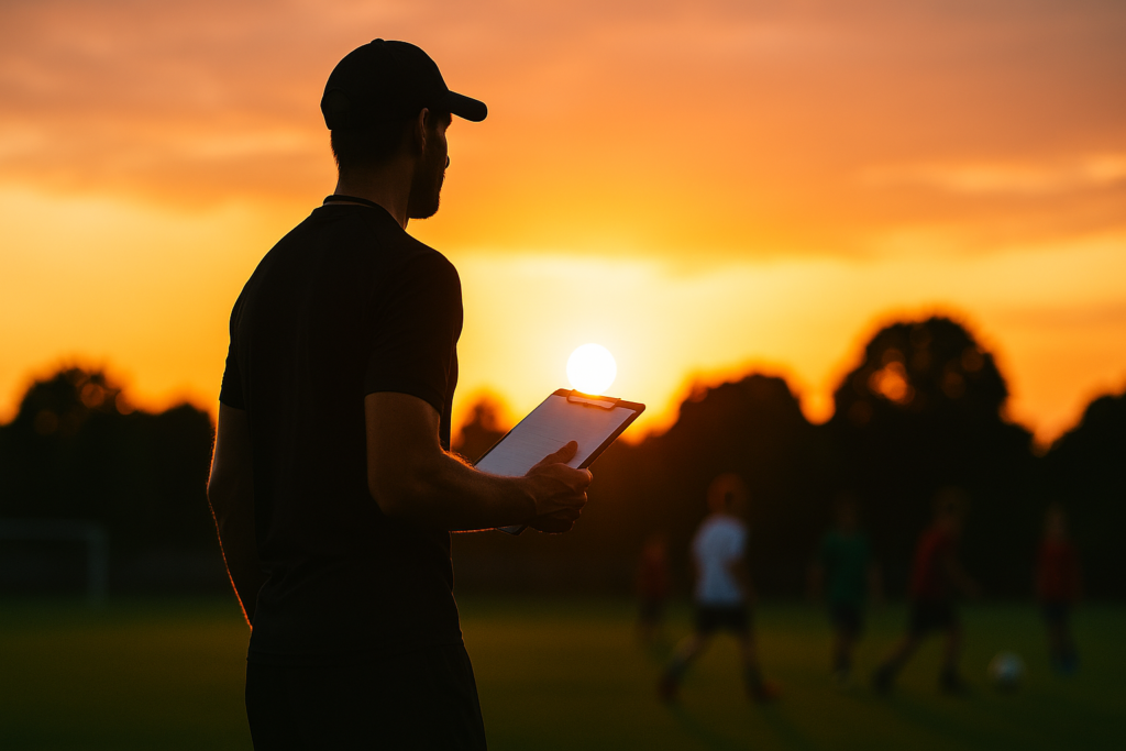 Trainer vor jungen trainierenden Spielern